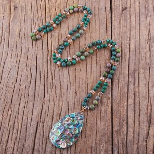 RH Fashion Bohemian Jewelry Accessory 6mm Stone Knotted Abalone Shel Drop Pendant Boho Necklaces For Women Gift Dropship