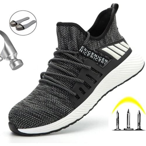 Mens Safety Shoes Work Boots Steel Toe Cap Puncture Proof Work Sneakers Outdoor Breathable Mesh Safety Shoes Light Work Shoes