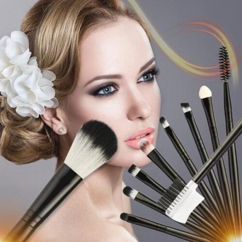 10PCs Professional Foundation Eyelash Eyeshadow Brow Makeup Brushes Set Concealer Powder Brush Kit Cosmetic Tool