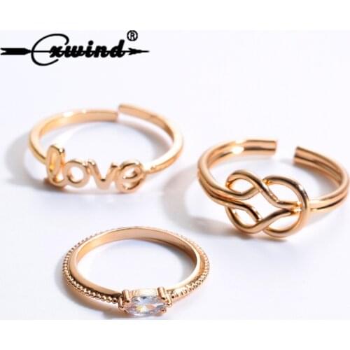 Cute Geometric Crystal Knot Heart Crown Letter Love Rings Set Bohemia Knuckle Rings for women Wedding Band Sets