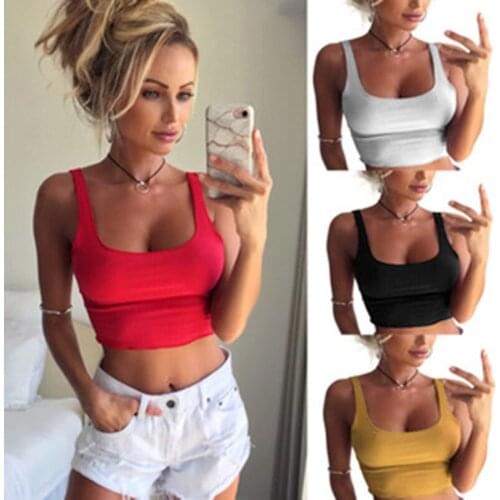 Solid New 2021 Sexy Short Women Tanks Tops Cropped Tops Tees Shirt Sexy White Black Red Yellow Ladies Camis Cotton Camisole