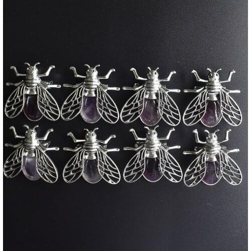 Wholesale 8 pcs/lot 2020 New high quality Natural Amethysts Bee Necklace Pendant for jewelry making free shipping