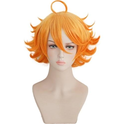 The Promised Neverland Emma Cosplay Wig Orange Short Wig Yakusoku no Neverland Heat Resistant Synthetic Hair Wigs + Wig Cap