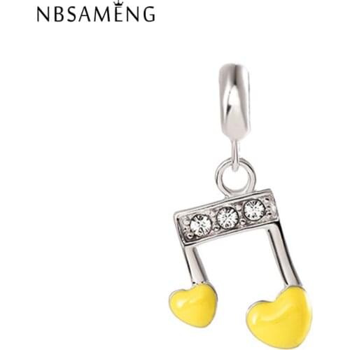 New Authentic 100% 925 Sterling Silver Bead Charm Musical Note Pendant Charms Pave CZ Fit Bracelets Women Diy Jewelry