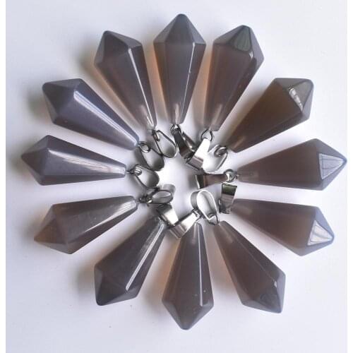 Wholesale 12pcs/lot 2020 Fashion good quality natural grey onyx Hexagonal pyramid Charms pendants for jewelry making Free