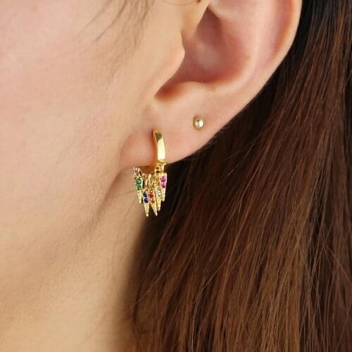 Colorful cz spike charms Mini circle hoop earring Gold color trendy Multi piecing delicate earrings