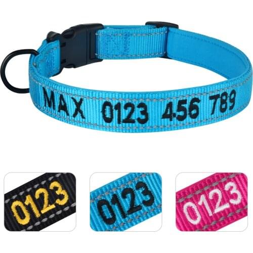 Adjustable Nylon Personalised Embroidered Dog Collar Puppy ID Collars Reflective