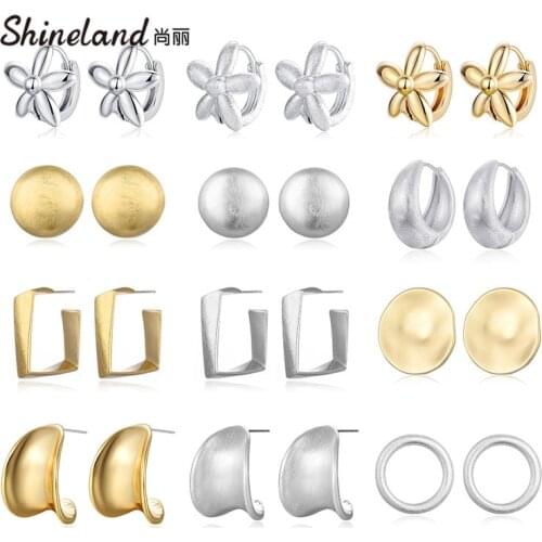 Shineland Fashion Statement Geometric Round Unique Metal Stud Earrings For Women Vintage Punk Modern Female Jewelry Wholesale