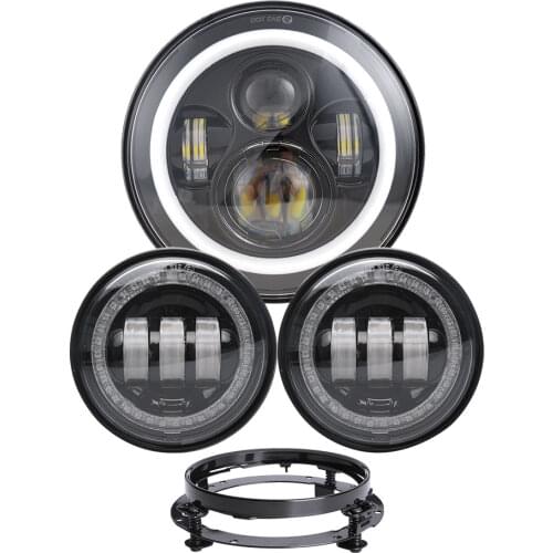 7inch LED Headlight+2pcs 4.5inch Halo Fog Lights+1Chrome Bracket For Harley Touring Electra Glide Road King Street Glide