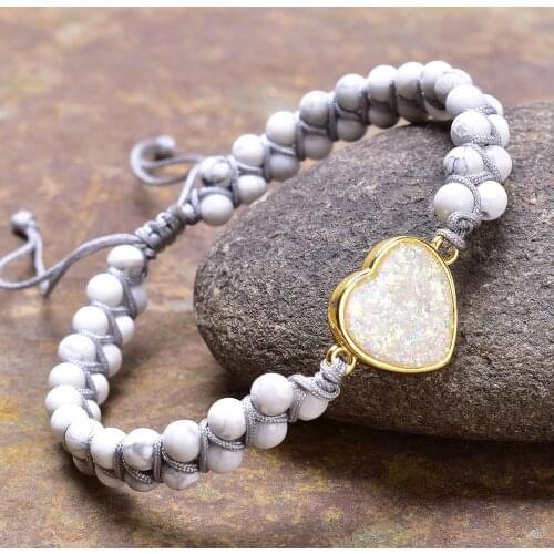 Everlasting Natural Stone Crystal Fancy Friendship Heart Bracelets for Women Opal String Braided Yoga Bracelet Boho Jewelry Gift