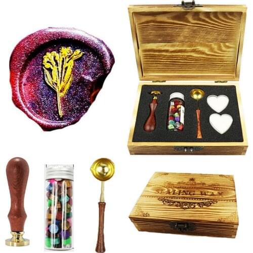 Plant Leaf Nature Vintage Custom Picture Wedding Invitation Wax Seal Sealing Stamp Sticks Spoon Gift Box Set Kit