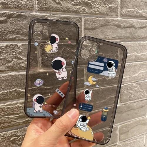 Astronaut cartoon funny Phone Case Transparent for iPhone 7 8 11 12 se 2020 mini pro X XS XR MAX Plus smart phone case