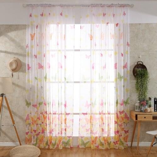 Butterfly Print Window Curtains Modern Tulle Curtains for Living Room Bedroom Window Screen Voile Sheer Curtains Home Decor