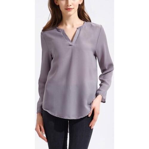 Spring Summer Casual Chiffon Blouse Women Loose V-neck Long Sleeve Asymmetrical Tops Solid Office Lady Blouses Plus 5X 6Q1180