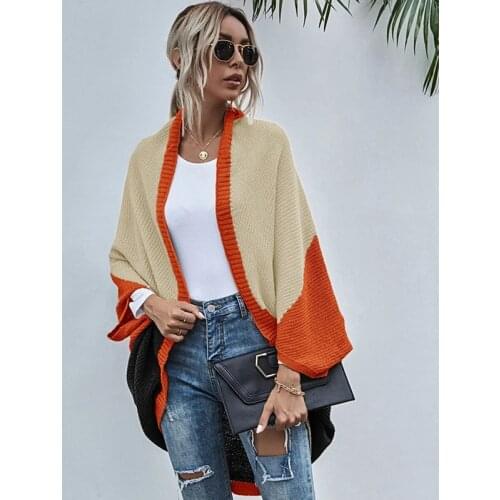 Women Spring Knitted Cloak Cardigans Sweater Coat Loose Elegant Outerwear Lady Sweaters Cloaks Color Matching Outwear Wholesale