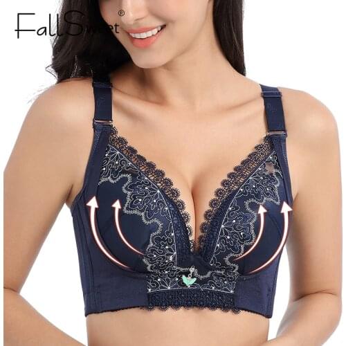 FallSweet Plus Size Sexy Embroidery Bras For Women Wireless Comfort Adjusted Lingerie Brassiere B C D Cup