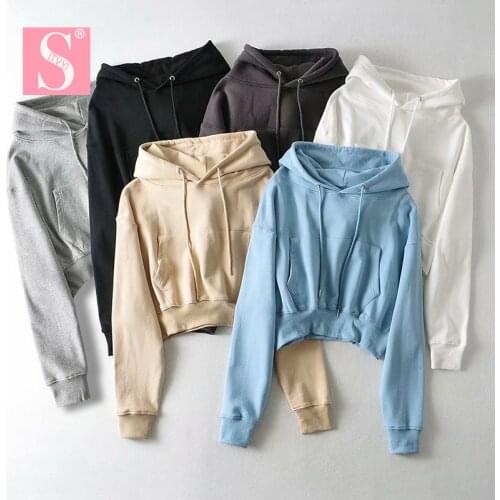 STVY 2020 Spring Autumn Women Casual Loose Pullovers Top Feminino Long Sleeve Short Style Hoodie Sweatshirts 6 Colors
