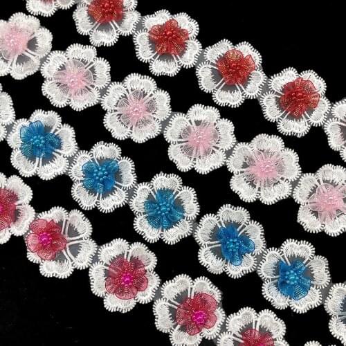 1 Yard Pearl Flower Embroidered Lace Trim Ribbon Fabric Handmade DIY Garment Girls Dress Sewing Craft