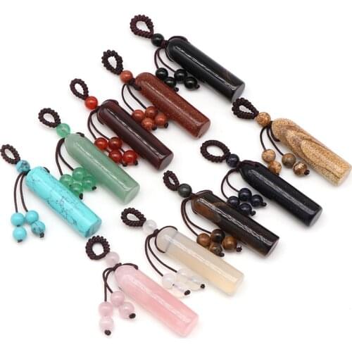10x40mm Free Shipping Tiger Eye Agates Crystal Jaspers Gem Stone Cylinder Shape Reiki Chakra Healing Pendant Necklace Keychain
