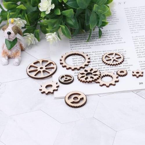 20pcs Cut Wood Gear Embellishment Wooden Shape Craft Wedding Decor QX2E