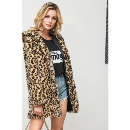 2020 Fashion Leopard Faux Fur Coat For Women Winter Warm Autumn Outwear Cardigan Loose Hooded Pocket Coat manteau pour femme