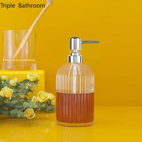 400ml Nordic Retro Style Portable Glass Lotion Bottle Home Bathroom Shampoo Bottle Lotion Pump Bottle Shower Gel Storage Bottle