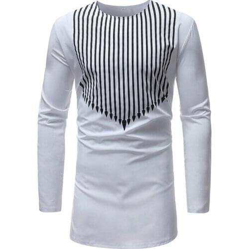 African Dashiki T Shirt Men 2020 Fashion White Striped Print African Clothes Men Hip Hop Streetwear Longline Tee Shirt Homme 3xl