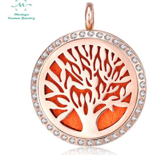 316L S.Steel PVD Rose Gold Tree Of Life Aromatherapy Essential Oils Perfume Diffuser pendant Necklace W/O Chain