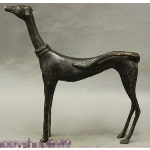 Free Shipping 9" Chinese Guardian Door Old Bronze Zodiac Dog Animal Greyhound Statue Figurine
