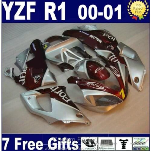 Free 7 gifts fairing kit for Yamaha YZFR1 00 01 wine red silver bodywork fairings set YZF R1 2000 2001 LK47