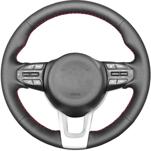 Black Artificial Leather Hand-stitched No-slip Car Steering Wheel Cover for Kia Rio Rio5 K2 Picanto Morning 2017-2019