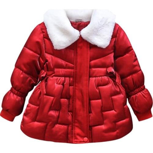 Girls plus velvet cotton jacket for fall/winter 2021 childrens foreign style bright silk lapel girl baby down cotton jacket