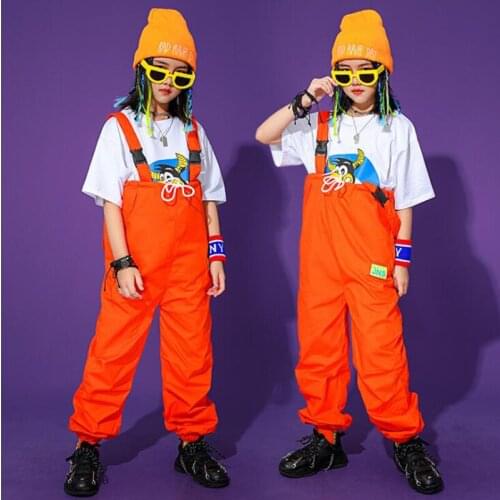 Kids Cool Hip Hop Clothing White Tshirt Tops Jumpsuit Streetwear Rompers Pants For Girls Boys Jazz Dance Costume Stage Clothes
