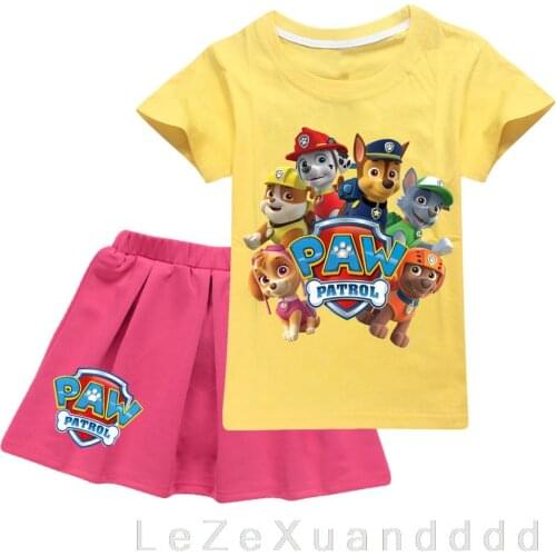 PAW PATROL Fashion Girl Dress Childrens Clothing Baby Girl Clothing Summer Cotton T-Shirt + Skirt Set