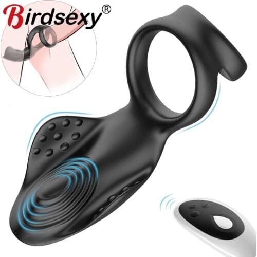 Dual Cock Ring Vibraror for Men Chastity Belt Penis Massager Automatic Mens Masturbator Remote Control Male Prostate Massager