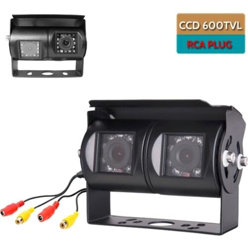Dual Lens Reversing Camera RV Backup Camera Twin Adjustable Angle Lens Rear View CCD Camera for Truck Bus