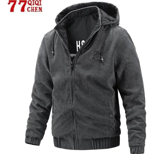 Double Face Jacket Men Casual Solid Color Streetwear Corduroy Mens Jacket New Winter Sports Outwear Hooded Coat Male 2021