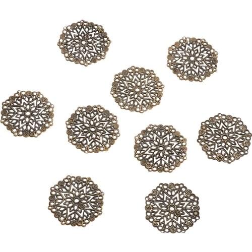 100 pcs 35.5x0.7mm Antique Bronze Flat Round Iron Filigree Joiners Links with 1mm Hole Diy for Jewelry Accessories