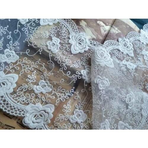 5 Yards Cotton Mesh Lace Trim White Rose Lace Embroidery Costume Bra Cosplay Wedding Supplies 7.08 Inches Wide