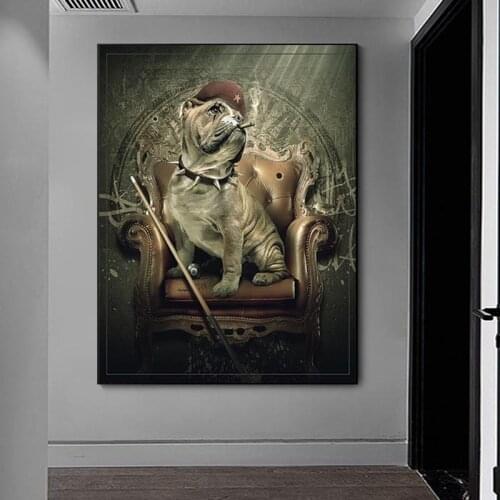 Art Dog Smoking A Cigar Posters and Prints Animal Bulldog Pictures for Home Wall Art for Living Room Decoration No Frame