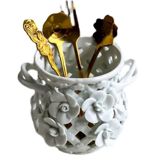 Ceramic Storage Container Retro Style Household Tableware Storage Tank Ornaments Kitchen Supplies Fruit Fork Spoon Storage Tool