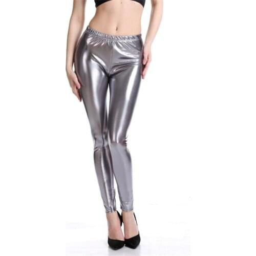 LJCUIYAO Skinny Shiny Metallic Holographic Leggings Punk Rock Push Up Pants Bright Shining Fitness Club Plus Size XXXL Trousers