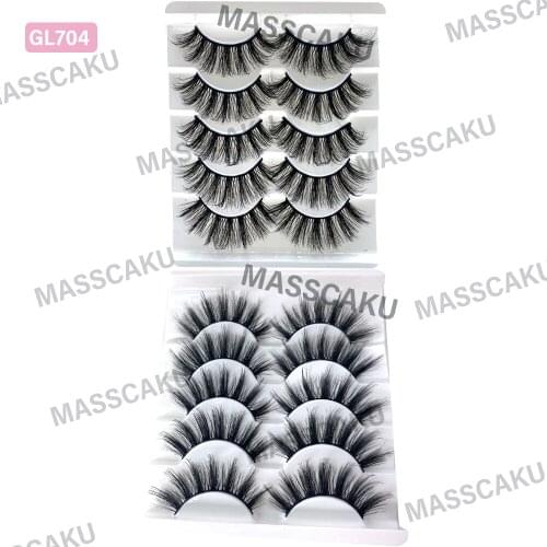 MASSCAKU 5 Pairs 3D Mink False Eyelashes Natural/Thick Long 10-15mm Eye Lashes Wispy Makeup Beauty Extension Tools