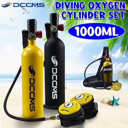 DCCMS 1L Mini Scuba Diving Cylinder Oxygen Tank Set Dive Respirator Air Tank Hand Pump for Snorkeling Breath Diving Equipment