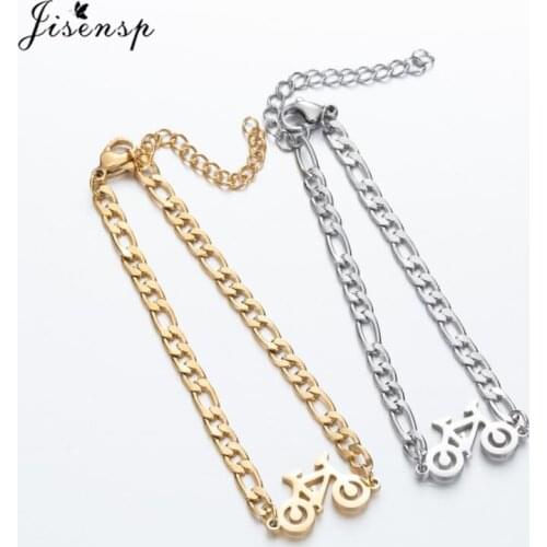 Jisensp Fashion Popular Punk Bicycle Charm Bracelet Simple Design Bike Stainless Steel Bracelet Statement Jewelry for Women Men