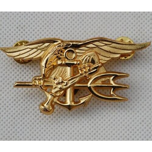 US NAVY SEAL EAGLE ANCHOR TRIDENT METAL MEDAL BADGE INSIGNIA GOLD