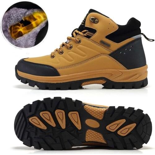 Man Cotton Sneakers Winter Boots Warm Snow Boots with Fur Plush Male Hiking Boots Ankle Work Boots Waterproof Trekking Climbing