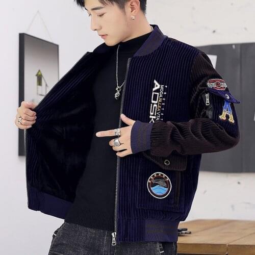 2021 Corduroy Warm Flight Suit Jacket Mens Outerwear Student Autumn Winter Tide Fashion Jacket Embroidered Baseball Uniform Men