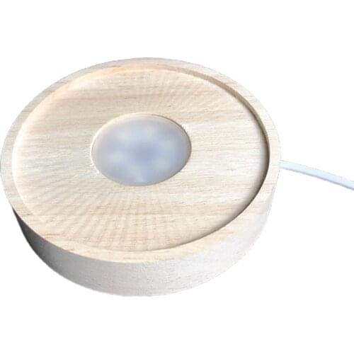 Night Light Solid Wooden Luminous Base Colorful White and Warm 3 Colors Light Holder Accessories Round Shaped Light Base