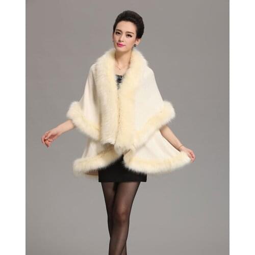 New Occident Style Luxury Fur Hem Coat Overcoat Women Cashmere Fox Fur Pashmina Poncho Cape Rabbit Fur Shawl Winter Warm On Sale